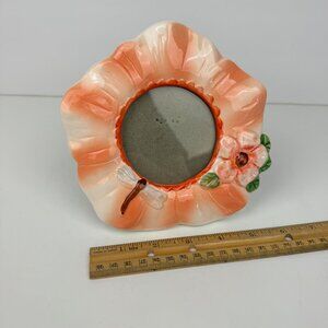 Vtg Tabletop Miniature Frame Ceramic Hibiscus Dragon Fly Glazed 3x3‎ Image Size